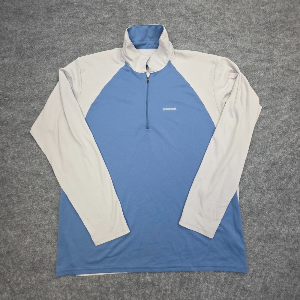 VTG Patagonia Capilene 1/4 Zip Men's XL Blue White High Neck Made USA
